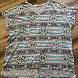 Lovely Melody Mint & Pink Aztec V-Neck Short Sleeve Top